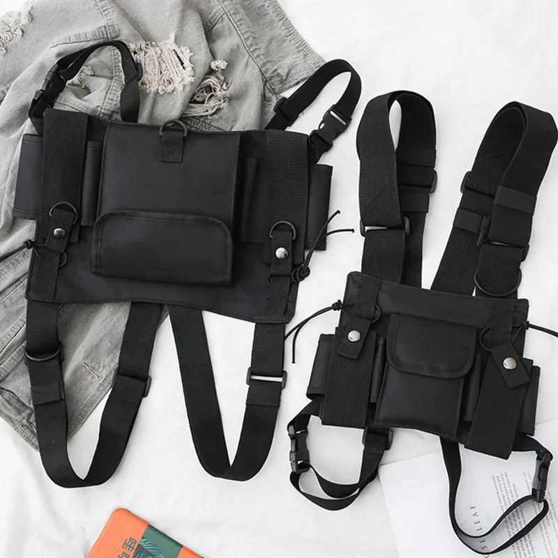 Functional Tactical Chest Bag For Men Fashion Bullet Hip Hop Vest Streetwear Bag Waist Pack Unisex Black Chest Rig Bag