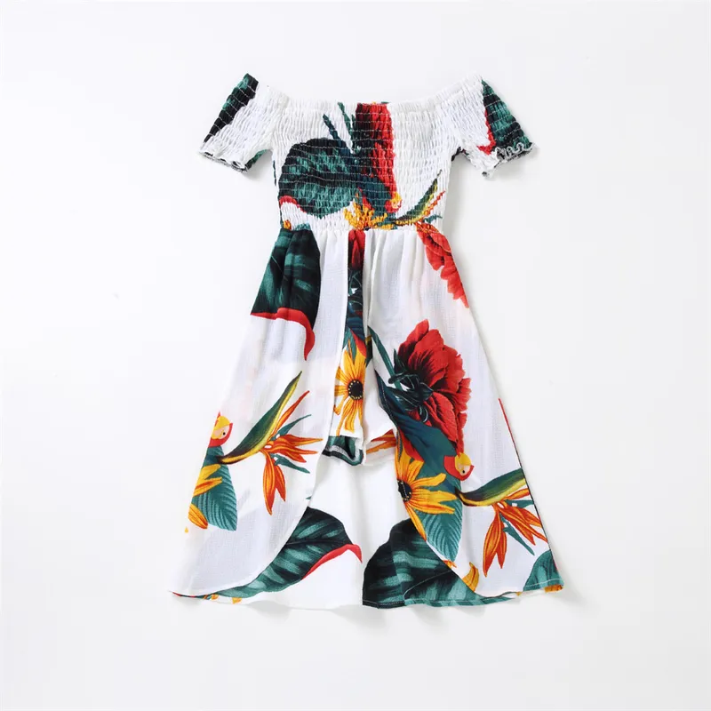 Fleur maman et moi vêtements famille correspondant tenues irrégulière mère fille maman bébé robes hors épaule femmes filles robe 220531