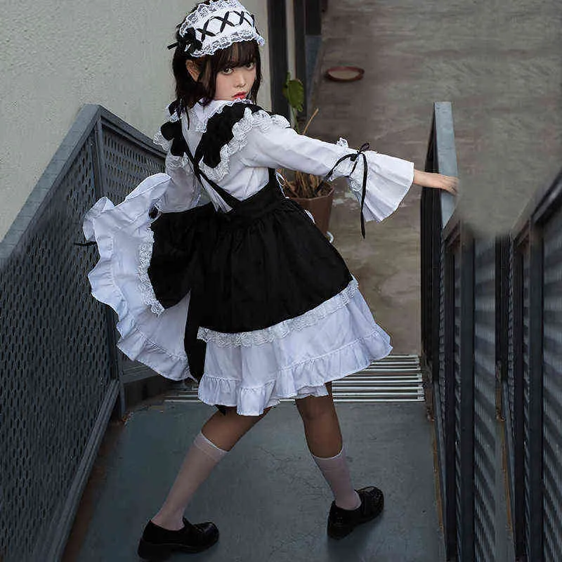 Kostiumy Anime kobiety strój pokojówki Anime sukienka Lolita śliczne mężczyźni kawiarnia przyjdź Cosplay L220802250C