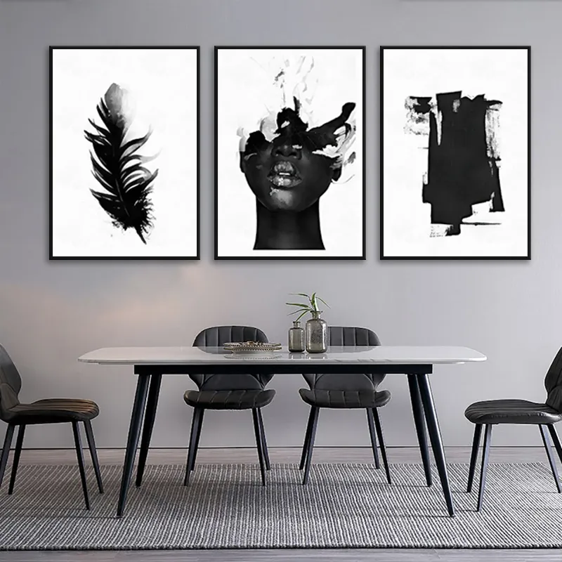 Modern Abstract Canvas Painting Black and White Art Posters Feather Pictures Prints Nordic Wall Decor Paintings for Living Room