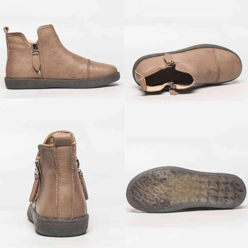 Stövlar Fujin Spring äkta läderko Kvinnor Ankel Vattentäta trosor om superkomfortt Booties Autumn Winter Shoes Anti-Slip 220805