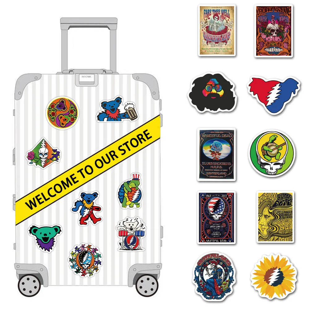 Wasserfester Aufkleber, 50 Stück, coole Grateful Dead-Aufkleber für Auto, Fahrrad, Motorrad, Laptop, Gepäck, Handyhülle, Gitarre, Vinyl-Aufkleber, Rock, Mus300A