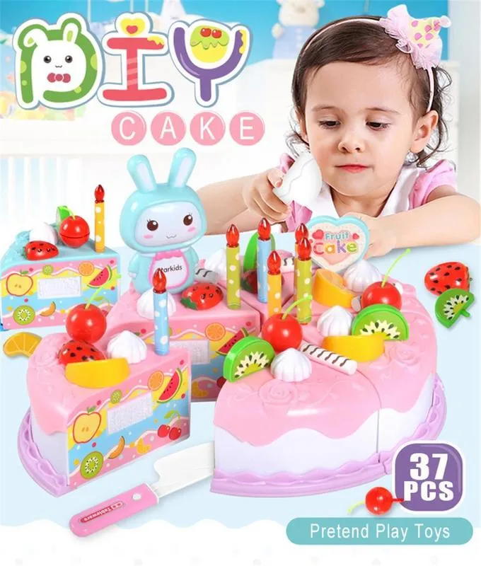 37 unids niños juegan casa chocolate pastel de cumpleaños juguetes para niñas niños corte fruta cocina DIY juego de simulación juguete educativo 220725