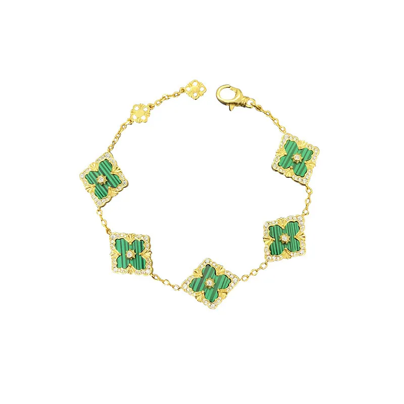 Luxo trevo designer charme pulseiras para mulheres 18k ouro vintage simples doce flor trevos 4 folhas amor coração pulseira jóias g231e