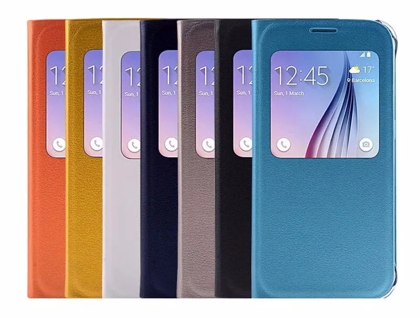 Flip -deksel met uitzicht raam mobiele telefoon draagtas bescherm fondsen Coque business cases voor Samsung Galaxy S6 G920 G920F G920H