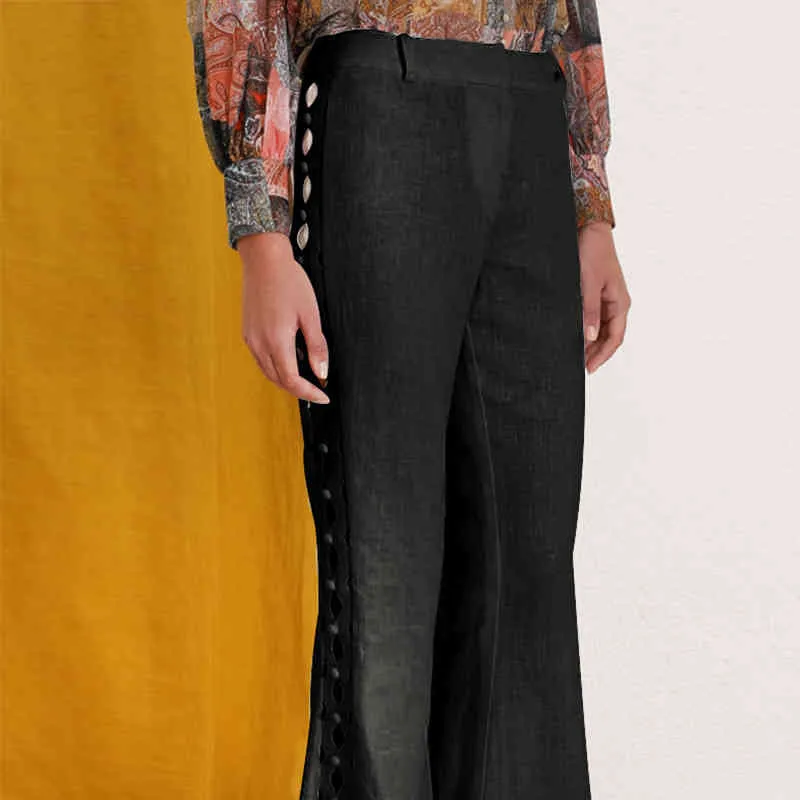 Женские брюки CAPRIS Designer Высокая талия хлопчатобумажная конопля, выдолбленная верхняя + длина ноги и широкие брюки австралийский модный бренд двухсектура набор OOZQ