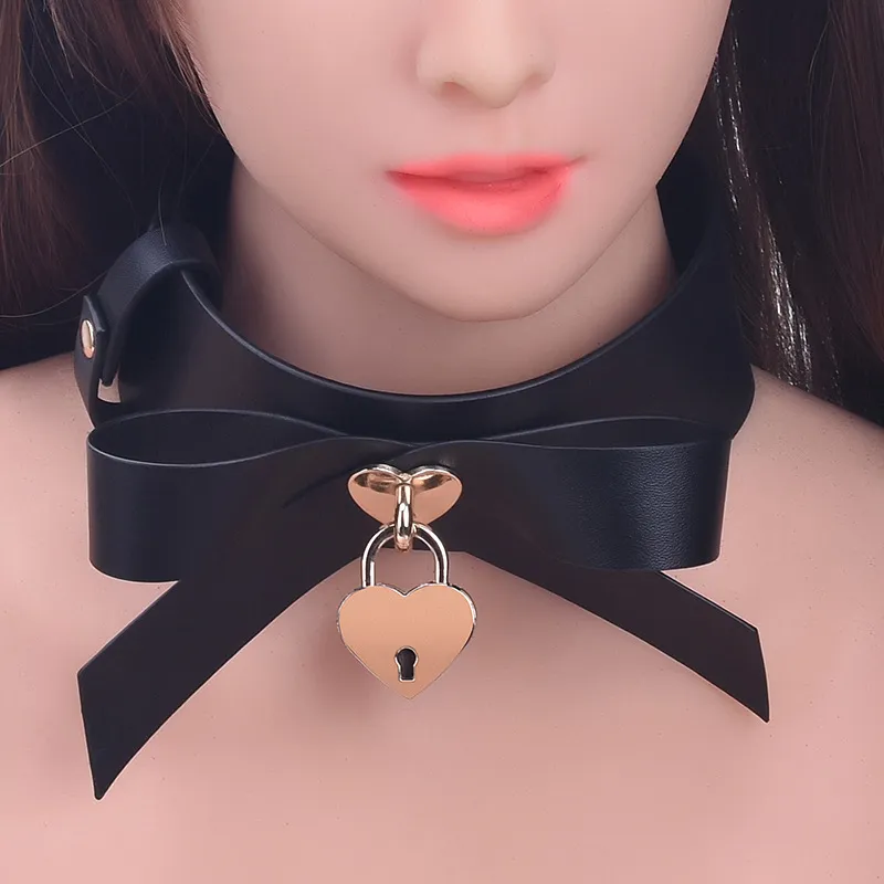 Slav läder bondage hals krage sexig bdsm krage bowtie hjärtform choker fetisch leksaker för kvinnliga par vuxna sm produkter