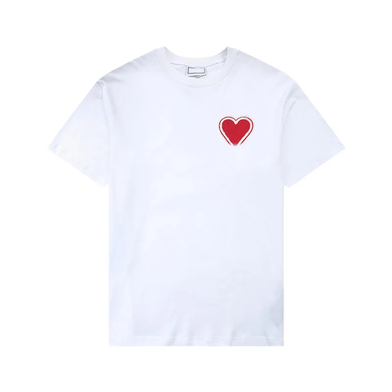 パリメンズデザイナーTシャツamis刺繍レッドハートソリッドカラービッグラブラウンドネックハート半袖Tシャツ男性用と女性用同じ段落