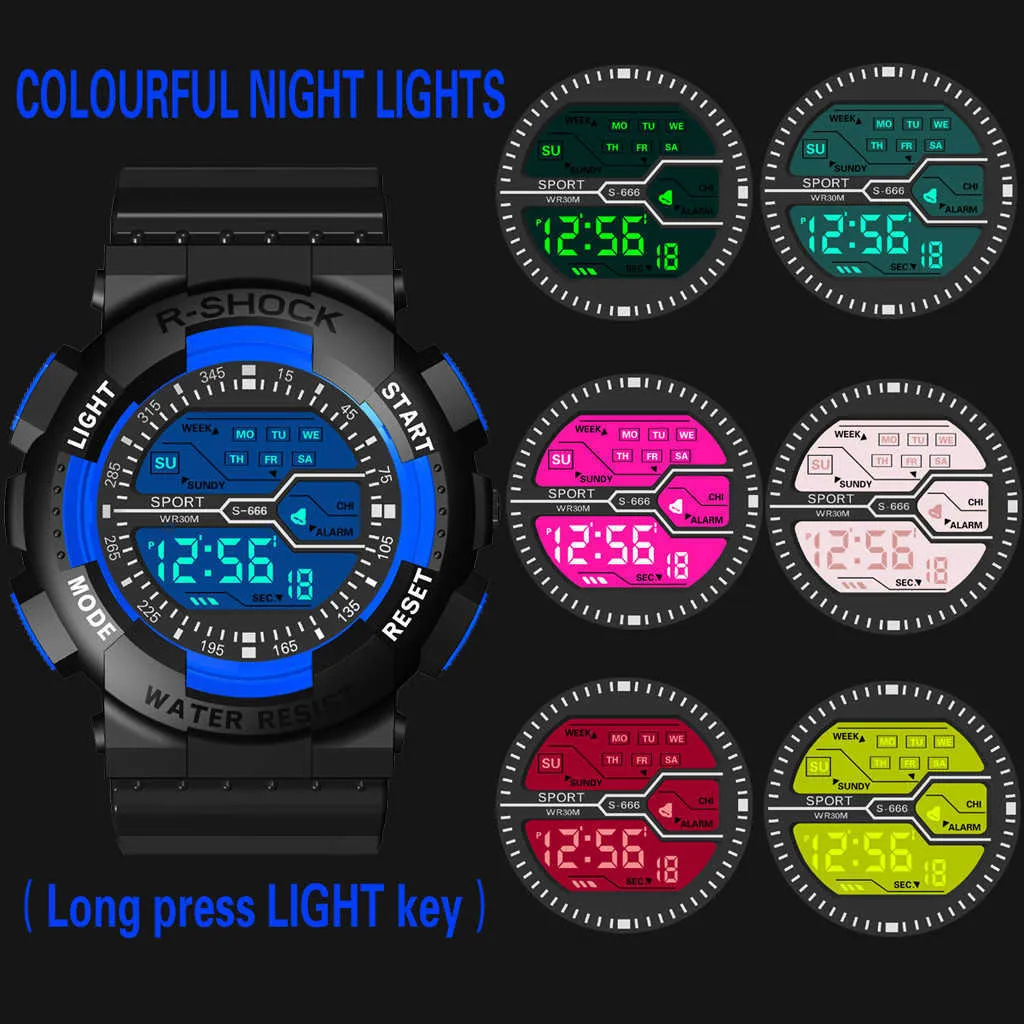 Men's Watch Luminous LED Digital Sports Resin Dial 30M Waterproof PU Strap Wristwatch Relogio Masculin