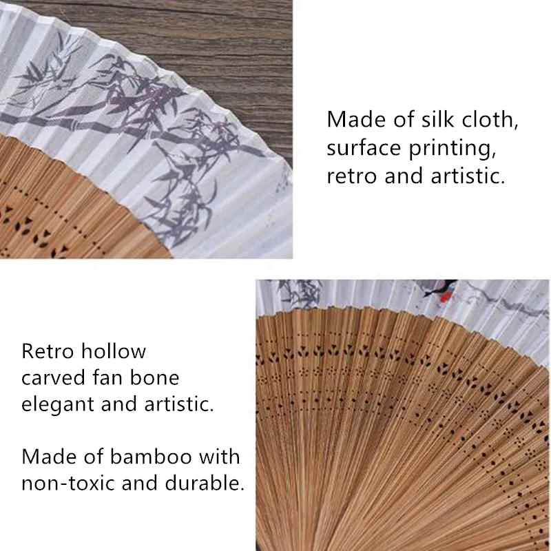 Style chiński rzeźbiony bambusowy wentylator rzemieślniczy starożytny butik składany jedwabny tkanina ręka fanów ręcznie robiona Dekoracja domu 220505