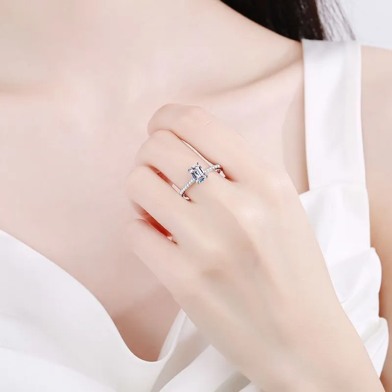 Aeteey 1ct d kleur echte vierkante ring smaragd gesneden of stralen gesneden 925 sterling zilveren verloving fijne sieraden voor vrouwen 220816