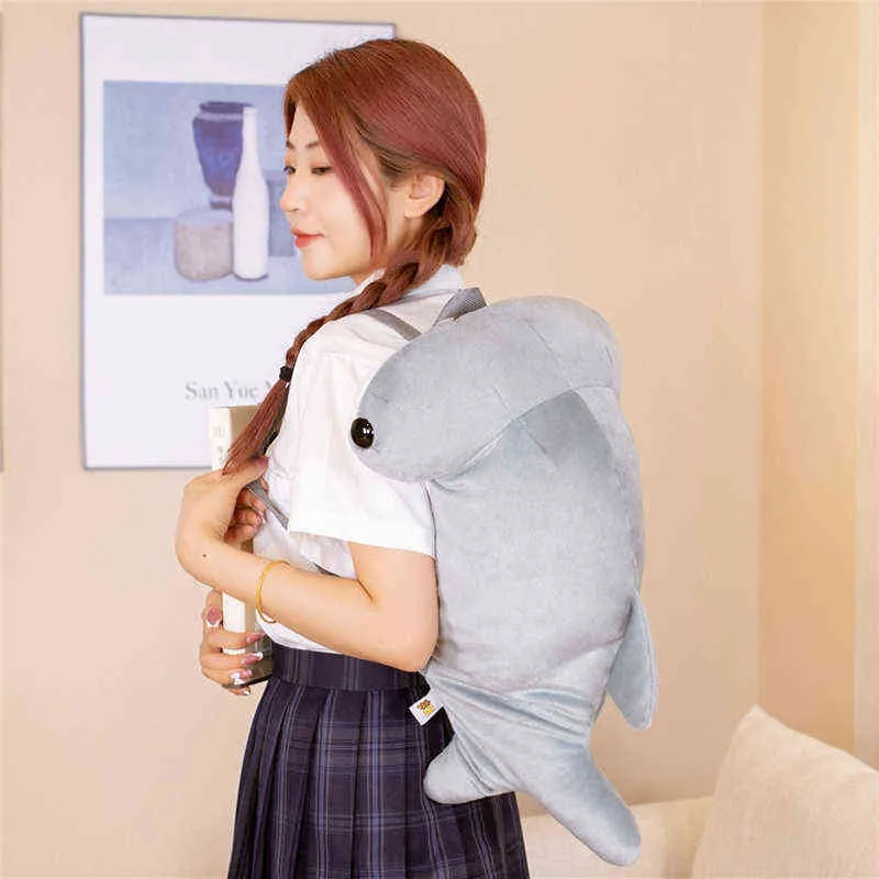 CMプラッシュバックパックハンマーヘッドサメの抱きしめシミュレーショングレーフィルドドールドールソフト学生学校バッグ子供のためのギフトJ220704
