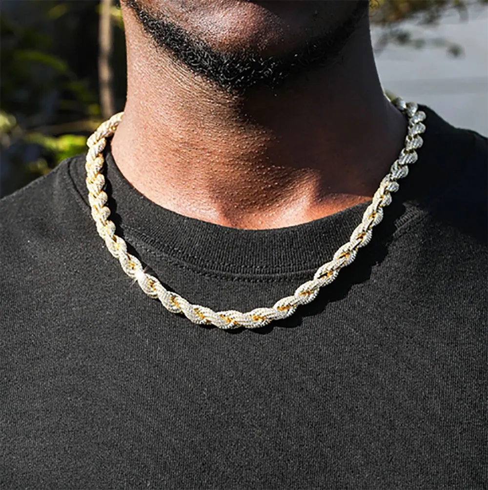 8mm repkedja Spring Buckle Necklace Iced Out Cubic Zircon Stones Halsband för män Hip Hop Jewelry323J