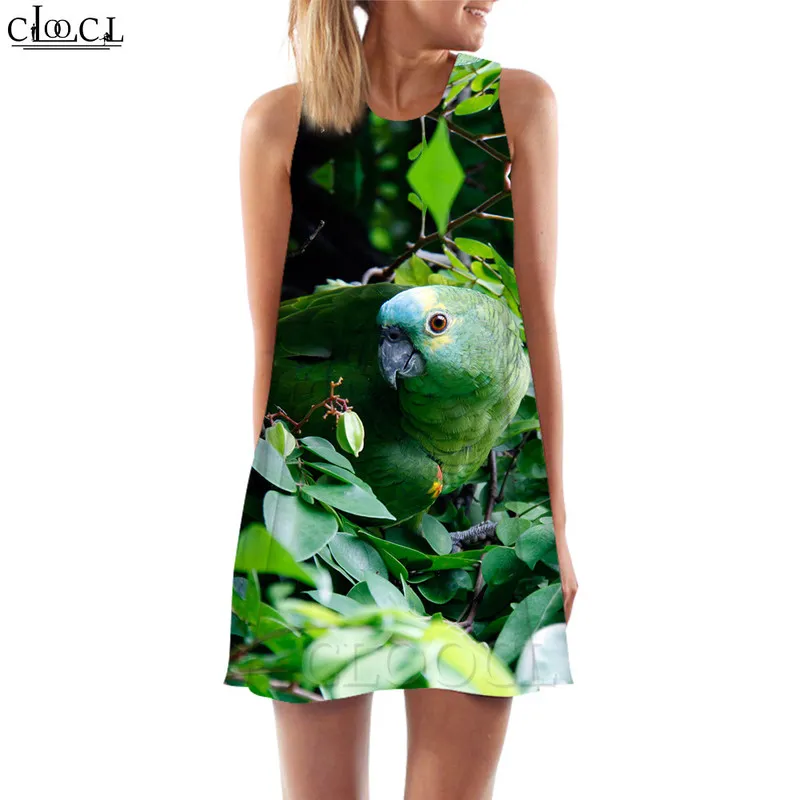 Moda Women Tank Tops Macaw 3D Impressa Animal Parrot Dress Sollo