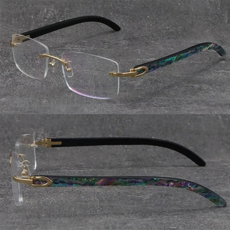 Neue mehrfarbige Abalone-Muschel im Inneren Büffelhorn Metall Randloser Rahmen Mann Frau Quadratische optische C-Dekorationsrahmen Kurzsichtige Brille192r