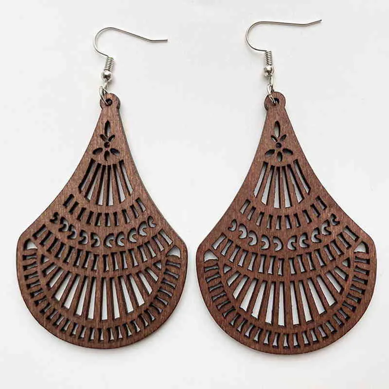 2021 Nouveau Designer Géométrique Boucles D'oreilles En Bois pour Femmes À La Mode En Bois Naturel Déclaration Boucles D'oreilles À La Main Afrique Bijoux En Gros G220312