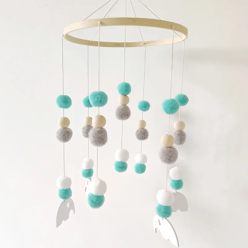 Nordic Wind Chimes Girls Boys Спальня Мобильный Fire Ball Bear Bell Деревянные Бусины Подвесной Детская комната Детская комната Украшения PO ROP 220407