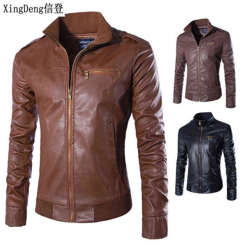 Xingdeng Motorrad Leder Mode Jacken Männer Business Casual Im Freien Jacken Leder Top Kleidung Bomber Jacke Männlich L220801