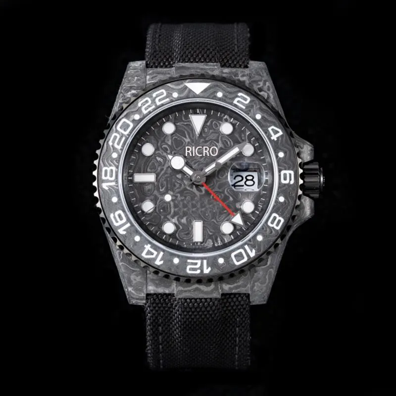 JH Montre De Luxe Herenhorloges 40X12 4mm 3186 automatisch mechanisch uurwerk koolstofvezel luxe horloge kunstvezel gevlochten wat2150