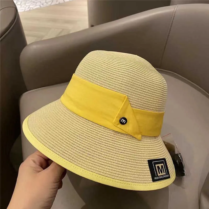 الصيف المرأة casula طوي uv حماية القش اليابانية أنيقة الفتيات الإناث قبعة الشمس قبعة الترفيه مع الشريط رسالة