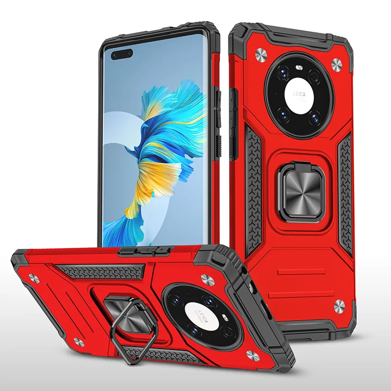 Magnetic Metal Finger Ring Holder Armor Shockproof Cases For Huawei Mate 40 Pro Plus Mate 40 Lite TPU Bumper Hard PC Back Cover