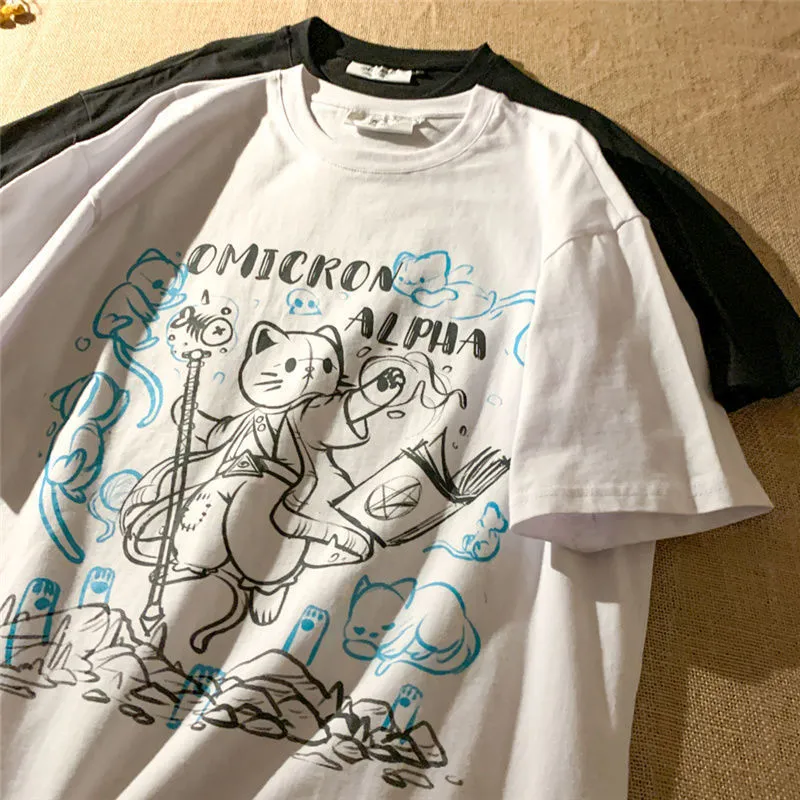 Harajuku yf neko mancer kvinnor s y2k t shirt unisex mode söt estetisk grunge svart tee satantiska kläder häxtröja 220602