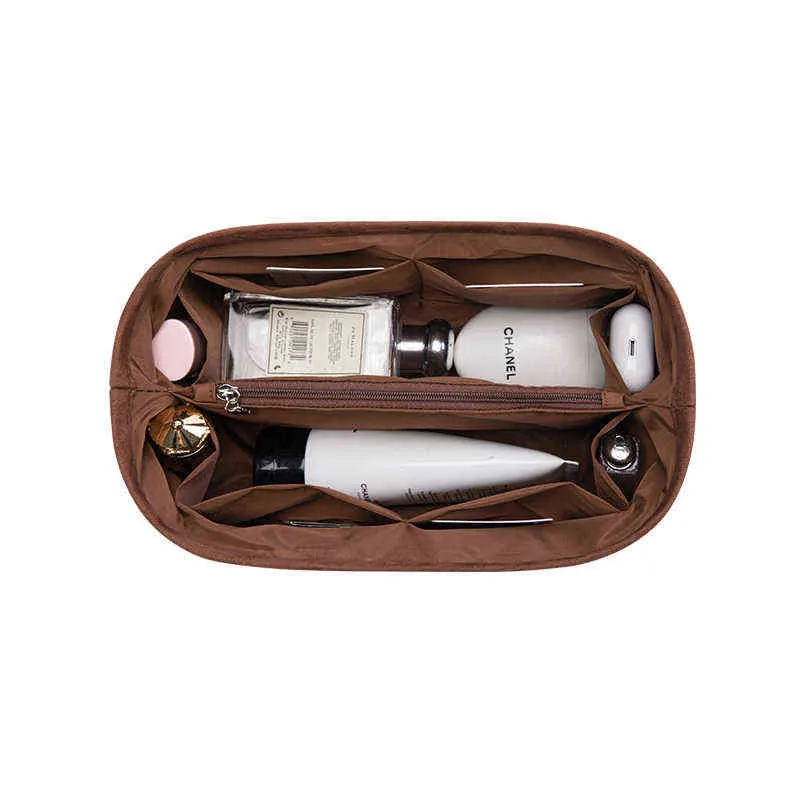 スピーディな内側の収納バッグ財布オーガナイザーのためのスエードコスメティックリンナーバッグジッパーメスラグジュアリーハンドバッグトートシェイパー220527
