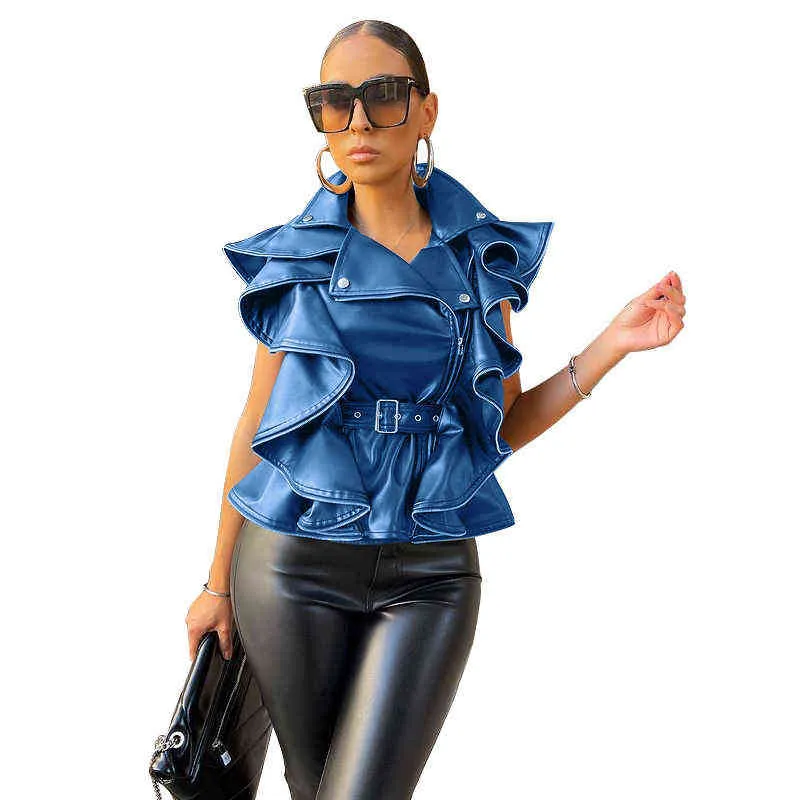 2022 Spring Women of Quality High-End Pu Leather Solid Young Office Lady Lady Casual Tank Sleeve Women High midja lyx L220801