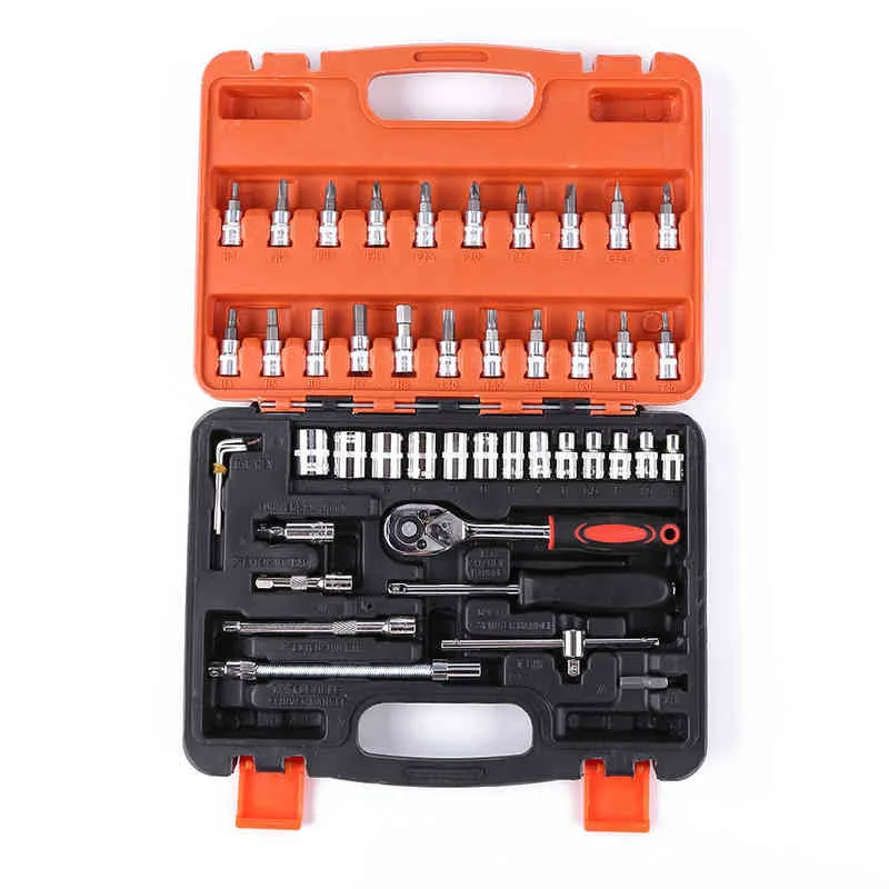 46 stks Tool Sets Auto Reparatie Tool Kit Wrench Set Hoofd Ratel Pal Socket Spanner Schroevendraaier Professionele Metaalbewerking Tool Kit H220510