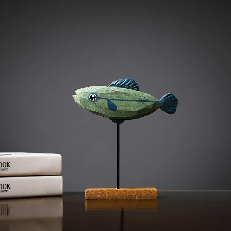 Nordic Wood Fish Sculpture Animal Artistic Living Room Office Home Decoration Handgjorda hantverk Holiday Gift 220426