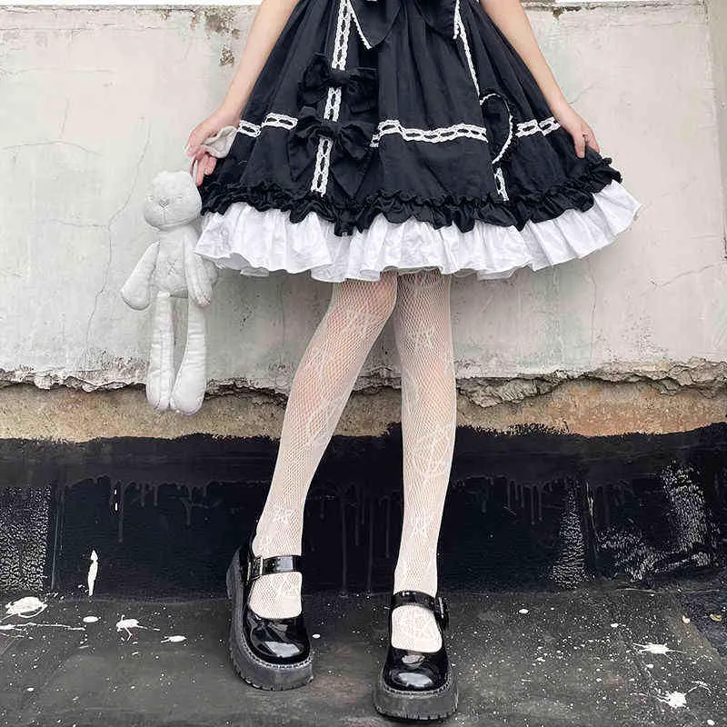 Söta flickor Lolita Anime Pantyhose Pentacle Pattern Black Fishnet Strumpor Ins Style Hosiery Nylon Women's Tights Punk Socks T220808