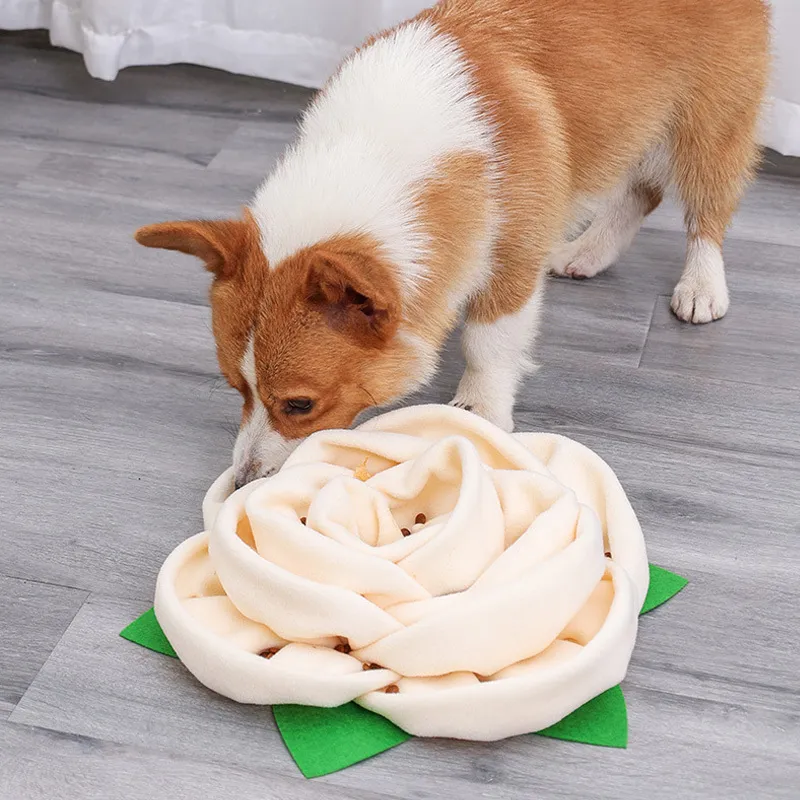 Husdjur hund snuff matta näsa luktträning rose blomma pussel pussel leksak långsam matning skål mat dispenser tvättbara leksaker 220510