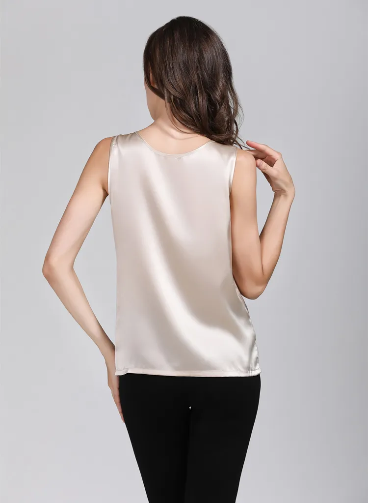 Quality 100% Pure Silk Classical Tank Top Camisole Sleeveless Vest Shirt YM005 220318