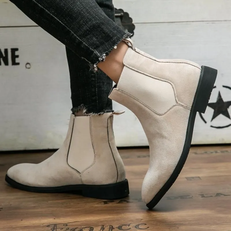 Heren Enkellaarsjes Zakelijk Imitatie Suède Formele Schoenen Lage Hak Instapper Gesp Decoratie Britse Stijl Mode Gesneden Retro Veelzijdig DH895