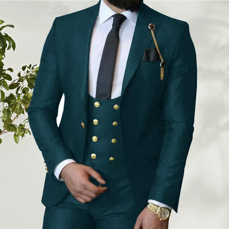 Kostium Homme włoski biznes Slim Fit 3 sztuki królewskie niebieskie garnitury męskie garnitury PROM TUXEDO GROOMSMEN Blazer na wesele 220815