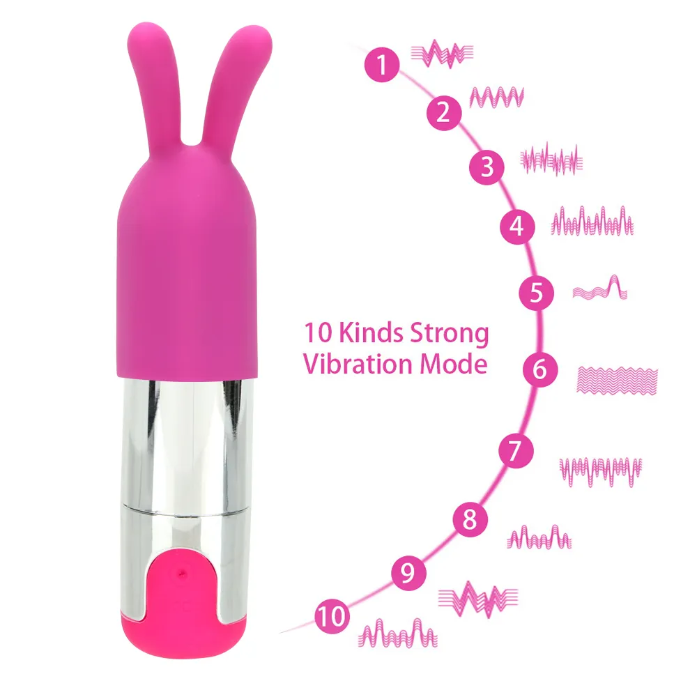 Mini Bullet Vibrator USB wiederaufladbar sexy Produkte 10 Geschwindigkeiten wasserdicht mit Kaninchenkappe G-Punkt-Massagegerät Spielzeug für Frauen