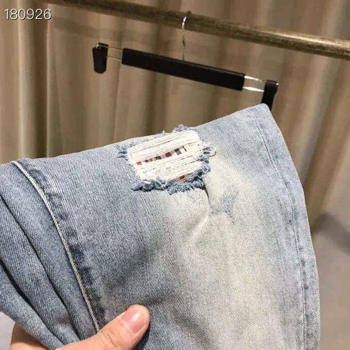Fashion Luxury Brand TB Jeans Men Spring Autumn Hole Casual Straight Regular Stretch Denim Trousers Striped Men's 220328