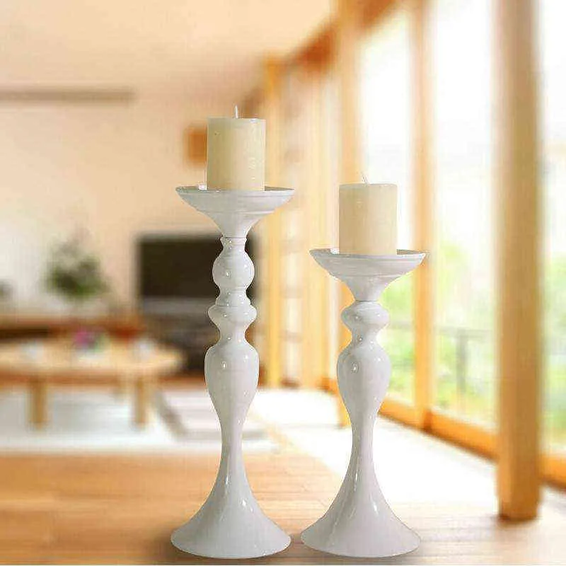 Mercijzyasang Metall Kerzenhalter Blumen Vase / Stand Candlestick Weiße Kerzenhalter Bodenvase Hochzeit / Tischmittelstücke 03 H220419