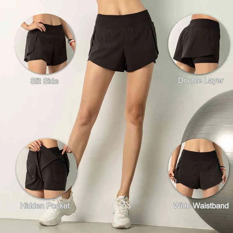 En pantalones cortos de yoga, fitness spandex neon elástico lu running entrenamiento leggings cortos para damas gym sport