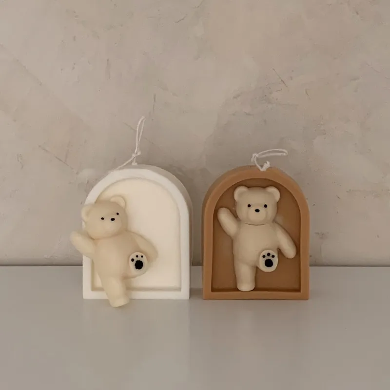 3D Cute Bear Candle Silicone Mould Arch Teddy Home Home Aroma Gypsum Epoxy Korean DIY Resin roments Decor Cake Decor