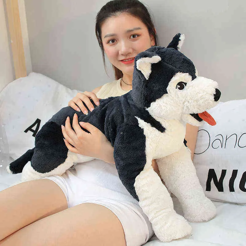 PC CM Simulation Husky Plush Toy محشوة ناعمًا جميلًا واقعية واقعية للحيوانات دمى وسادة للأطفال أولاد هدية عيد ميلاد J220704