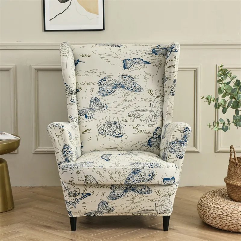 Stretch vleugel stoel deksel vlinderpatroon spandex fauteuil deksels Noordse afneembare relax sofa slipcover met zitkussen deksel 25149554