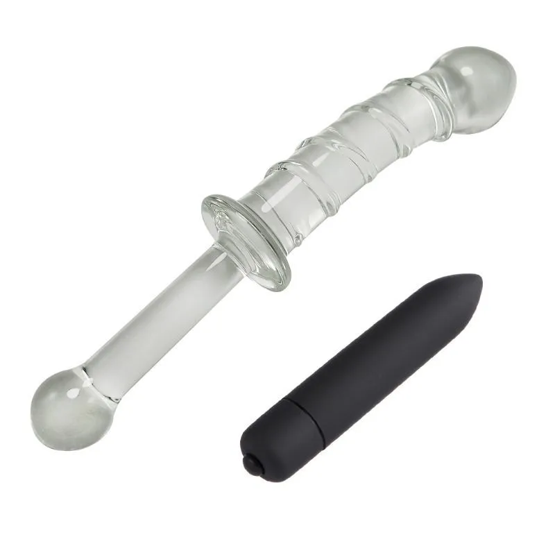 K5DF Bullet Vibrator Glass Dildo Artificial Penis Crystal Beads Butt Plug sexy Products