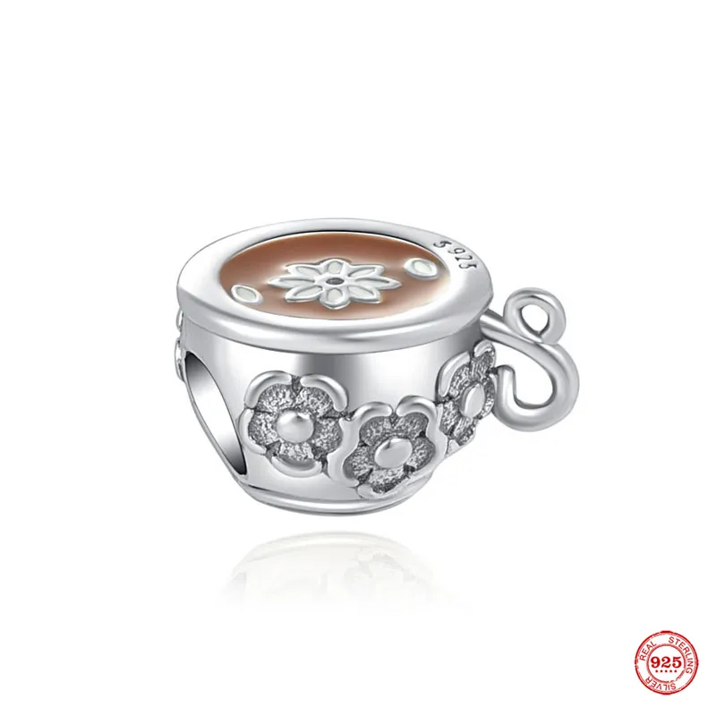 925 STERLING Gümüş Dungle Charm Kahve Bira Kırmızı Şarap Kokteyl Cam Boncuklar Boncuk Fit Pandora Takılar Bilezik Diy Takı Aksesuarları