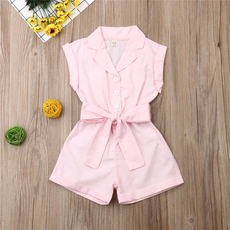 1-6Y Baby Girls Clothes Sleeveless Turn-down Collar One-Pieces Romper Solid Color Girls Jumpsuit Overalls Children Clothing 220525