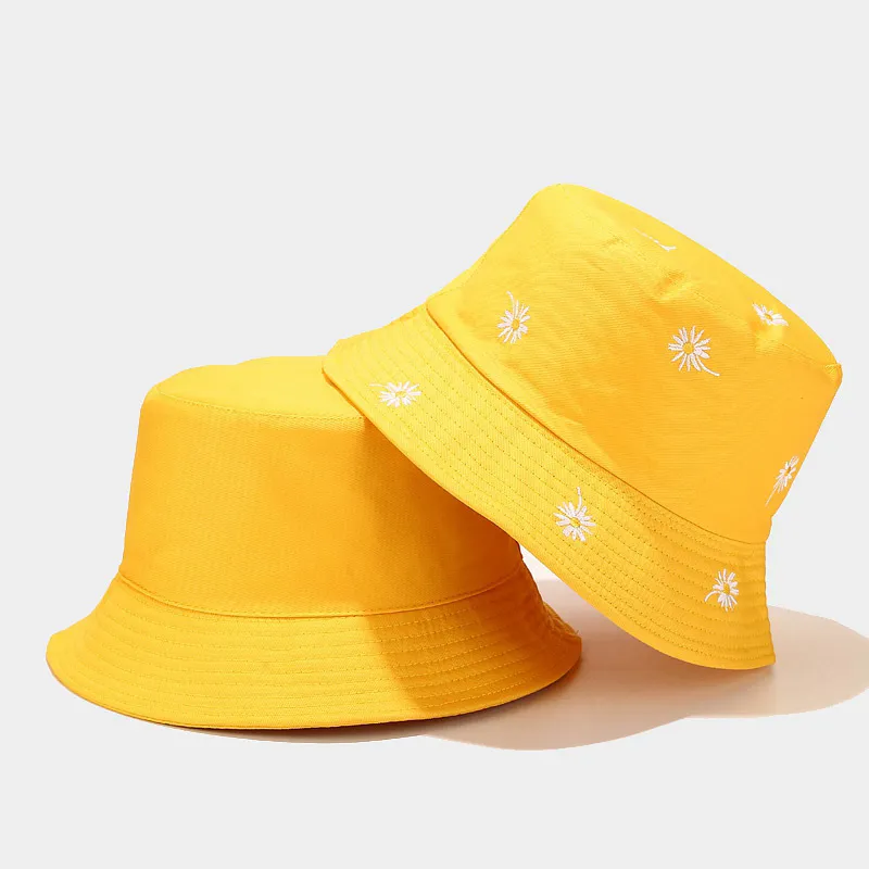 새로운 작은 데이지 자수 버킷 모자 모자 가역 어부 모자 여성의 여름 Sunbonnet Sun Protection Hat Unisex Panama Bob Cap 0615