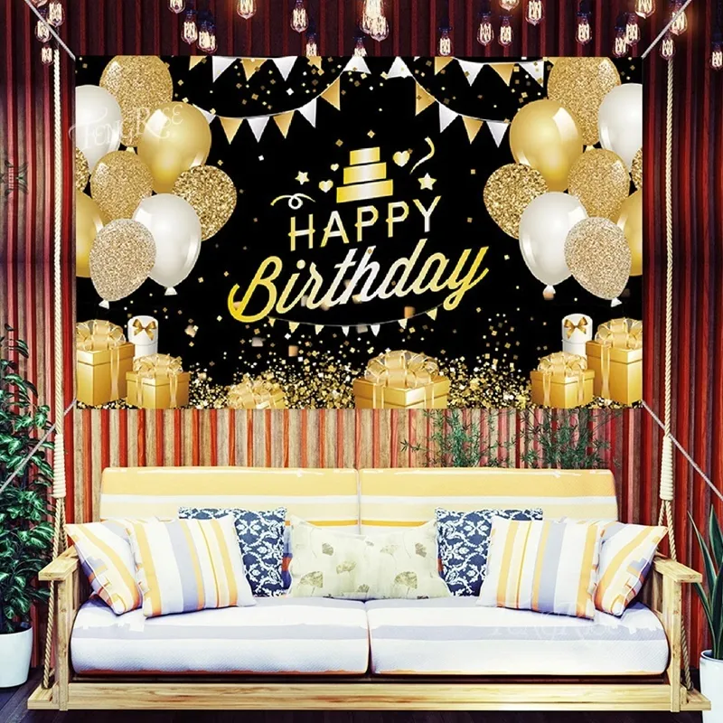 Siyah Gold Glitter Party Dekorasyon PO Studio için Özel Arka Plan Mutlu Yıllar Dekor Malzemeleri İsim DIY arka plan 220618