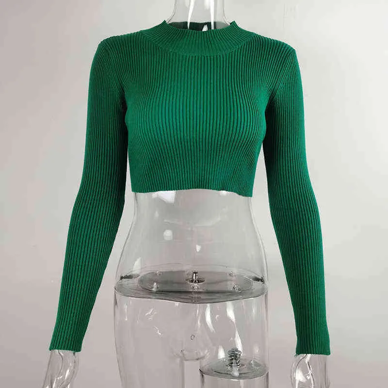 Damskie topy Abdieso Y2K Green Turtleeck Knitted Crop Top Women 2021 Autumn T220823