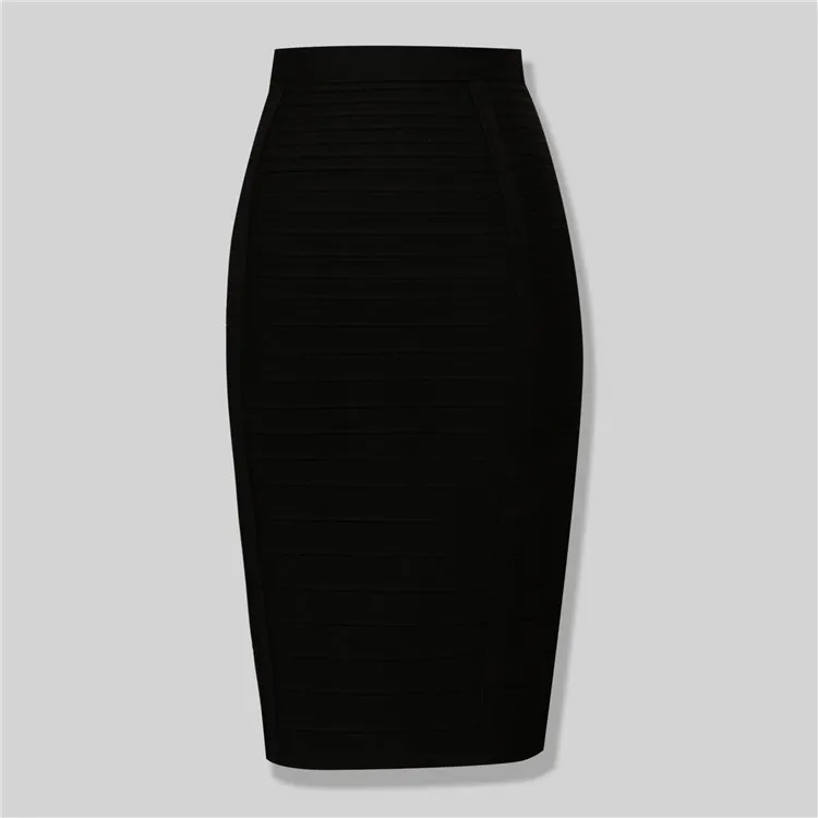 High Quality Black Red Blue Orange Zipper Bodycon Rayon Bandage Skirt Day Party Pencil 220317