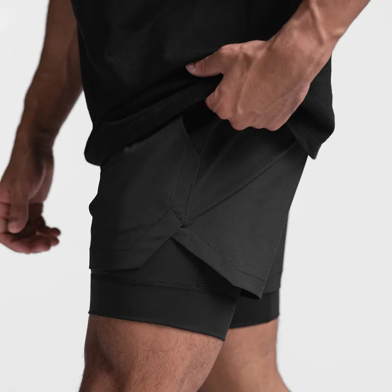 Mężczyzny Sports Shorts 2 w 1 bieżącą podwójną warstwę oddychającą kulturystykę fitness Trening krótki jogging krótki 220715